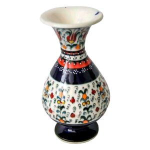 Jarrón turco de cerámica pintado a mano con diseño de capullo de flor de 6,5 pulgadas