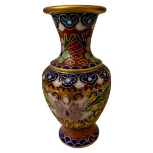 Vintage Cloisonné Jarrón Miniatura Esmalte Latón 4" Hermoso Multicolor