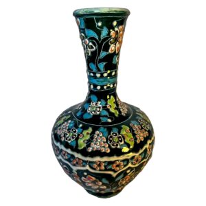 Jarrón turco de cerámica de 25 cm, jarrón decorativo negro,  jarrón de cerámica con relieve floral
