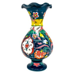Jarrón turco floral colorido de 7 pulgadas, hecho a mano, de cerámica tradicional pintada a mano