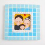 kit para hacer marco de foto CUADRADO mosaico acrilico cuadrado celeste azul blanco