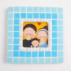kit para hacer marco de foto CUADRADO mosaico acrilico cuadrado celeste azul blanco