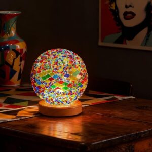 Lampara de mesa esférica, ondas multicolor, mostacilla multicolor (Memphis A)