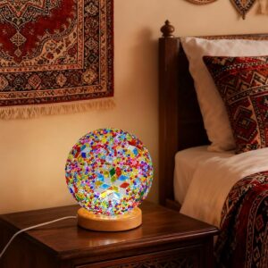 Lampara de mesa esférica, estrellas multicolor, mostacilla multicolor (Memphis B)