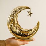 Adorno metalico porta velas mediano diseño de luna