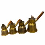 Set de 4 cafeteras turcas metal, agarradero de madera
