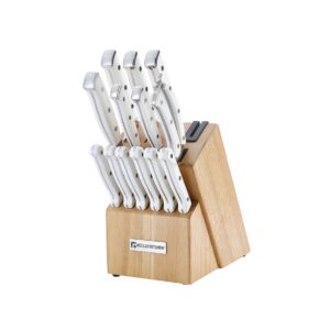 Set 13 cuchillos blanco con base madera Muller Kitchen (MK 2815)