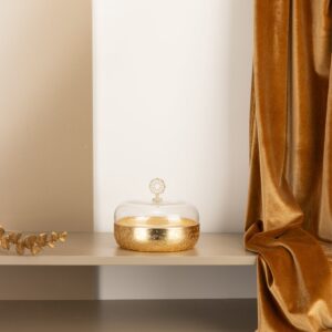 [HJ1498] Nourhan - Bandeja metalica. Dorado y beige