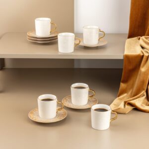 Nourhan - Set 12 pcs para cafe turco / espresso. Dorado y beige