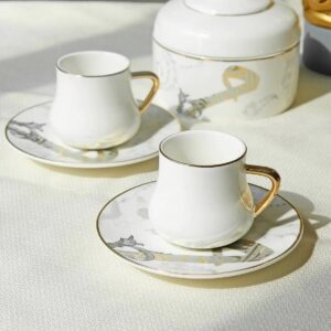 Dunes - Set 12 pcs café turco / espresso. Blanco y dorado