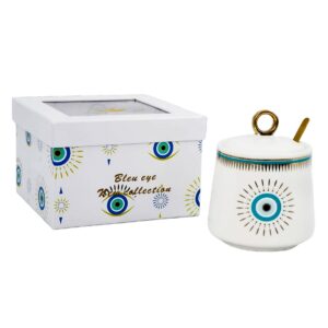 Azucarera porcelana blanca, diseño ojo turco, caja blanca (KX 3081- EYW-2S)