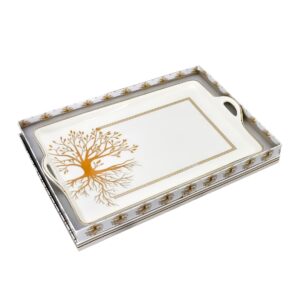 Bandeja rectangular porcelana, diseño arbol (KX 2979T-W-1S)