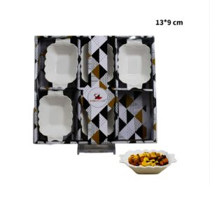 Set 6 mini bowl rectangular de porcelana,textura de flores (KX ZD8342)