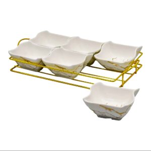 Set 6 mini bowl porcelana , base metalica, diseño grietas (KX 1231T-W-6S)