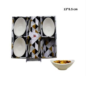 Set 6 mini bowl ovalado de porcelana,  textura estrella orilla ondulada (KX ZD11712)