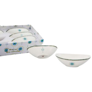 Set 6 mini bowl ovalado, porcelana blanca,diseño ojo turco (KX 27244-EYW-6S)