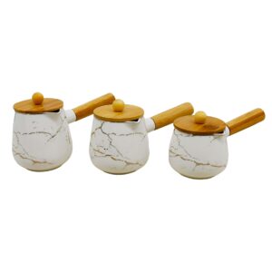 Set 3 cafeteras turcas porcelana, 3 tamaños, diseño grietas(KX 2768-668-W-3S)