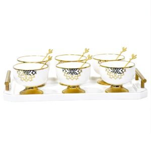 Set 6 copas de porcelana, con bandeja y cucharas,diseño mandala (KX 3325N5-13S)