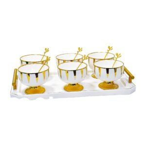Set 6 copas de porcelana, con bandeja y cucharas,diseño rayado vertical (KX 3325N4-13S)