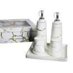 Set 4 piezas aceitero y especiero porcelana, base porcelana, diseño grietas (KX 2675MA-W-5S)