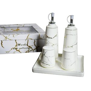 Set 4 piezas aceitero y especiero porcelana, base porcelana, diseño grietas (KX 2675MA-W-5S)