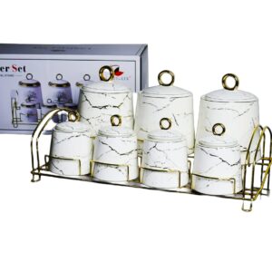 Set 7 especieros porcelana, base metalica, diseño grietas(KX 3185MA-W-7S)