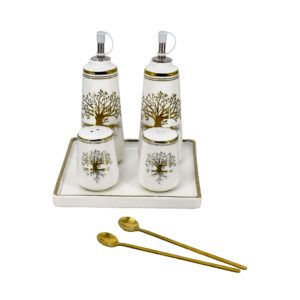 Set 5 piezas, especiero porcelana, diseño arbol(KZX 2675T-W-5S)