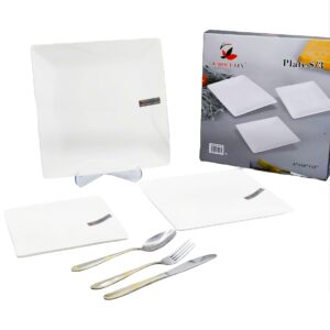 Set 3 platos planos cuadrados de porcelana, caja gris (KX 2693-8´´+10´´+12´´)