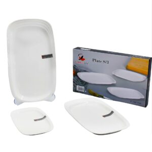 Set 3 platos porcelana, rectangulares planos, 3 tamaños, caja gris (KX PD905-9´´+12´´+14´´)