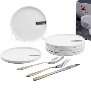 Set 6 platos de porcelana, circulares con textura rayada,caja gris (KX PD5358-7´´)
