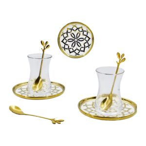 Set 6 vasos, 6 platos de porcelana y cucharas, diseño mandala (KX 3023HW-S-W-18S)