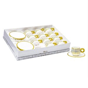 Set 12 tazas, 12 platos de porcelana,diseño cuadricula (KX 2961N1-S-W-24S)