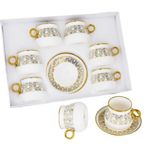 Set 6 tazas, 6 platos de porcelana, diseño diamante(KX 2863KQ-W-12S)