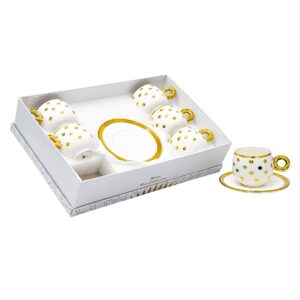Set 6 tazas, 6 platos de porcelana, diseño puntos(KX 2961N2-W-12S)