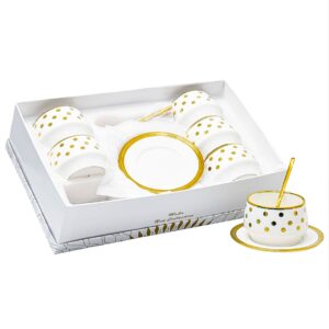 Set 6 mini bowl, 6 platos y 6 cucharas, porcelana,diseño puntos (KX 2961N2-18S)
