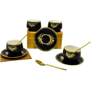 Set 6 mini bowl, 6 platos y 6 cucharas, porcelana negradiseño Artnouveau (KX 2738N-BA-18S)