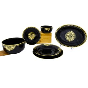Set 26 platos porcelana negra, 6 formas,diseño Art Nouveau (KX 10052N-BA-26S)