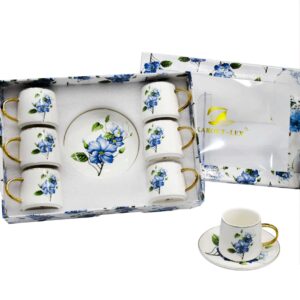 Set 6 tazas, 6 platos porcelana, dise?o flor azul(KX 2899-BU-12S)
