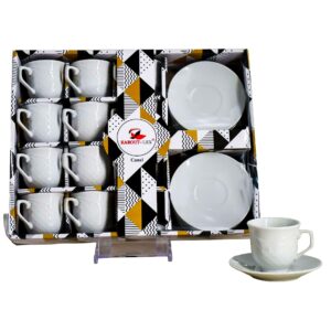 Set 12 tazas, 12 platos de porcelana, textura rombos y puntos (KX HT4417B)