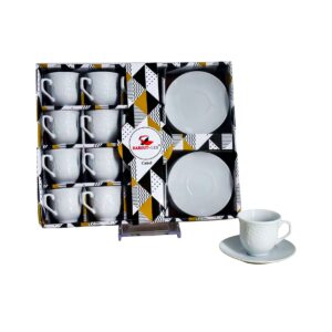 Set 12 tazas, 12 platos de porcelana, textura floral(KX HT4414B)