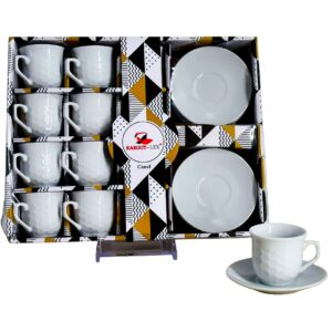 Set 12 tazas, 12 platos porcelana, textura panal (KX HT4372B)