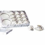 Set 6 tazas y platos de porcelana - Diseño Hojas y Aves.