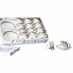 Set 6 tazas y platos de porcelana - Diseño Hojas y Aves.