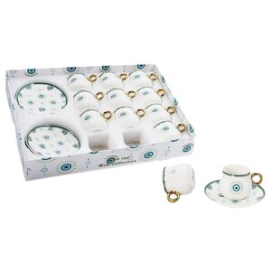 Set 6 tazas, 6 platos de porcelana, diseño ojo turco,caja blanca (KX 2862-EYW-12S)
