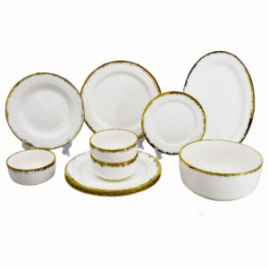 Set 26 platos porcelana, 6 formas, diseño degradado dorado(KX 10052NE-W-26S)