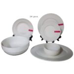 Set de 26 platos porcelana, 6 formas, textura diseño estrella,caja rosa (KX 3354)