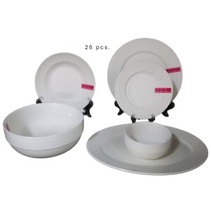 Set de 26 platos porcelana, 6 formas, textura diseño estrella,caja rosa (KX 3354)