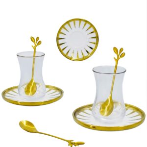 Set 6 vasos vidrio, 6 platos porcelana y cucharas,diseño rayado vertical (KX 3023XJ-S-W-18S)