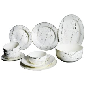 Set 26 platos porcelana, 6 formas, diseño grietas (KX 10052-W-26S)