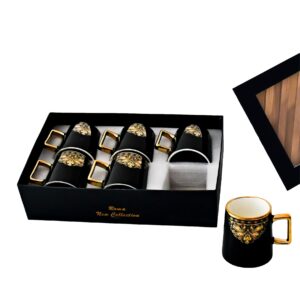 Set 6 tazas de porcelana negra,diseño Artnouveau (KX 3182N-BA-6S)